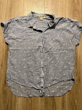 cloth & stone Light Blue Short-Sleeve Button-Up Shirt with Micro Dot Texture XL